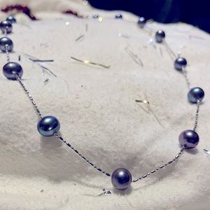 Genuine Tahitian Pearl Station Necklace 925 Sterling Silver